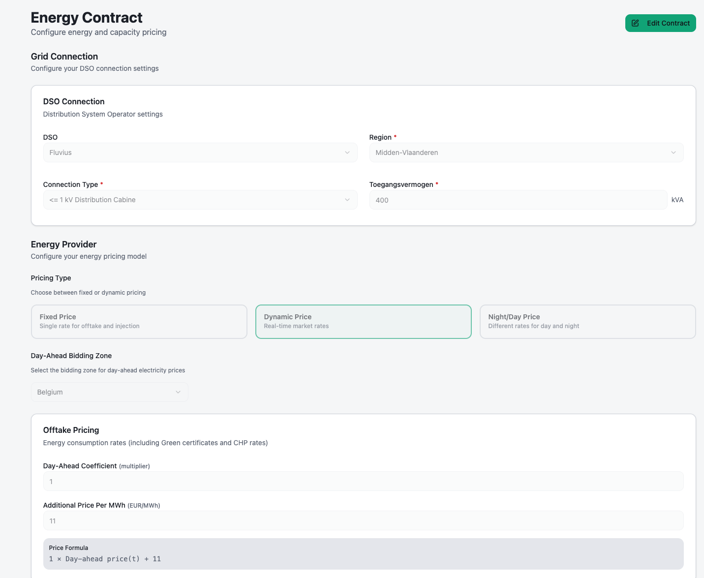 Energy contract configuratie